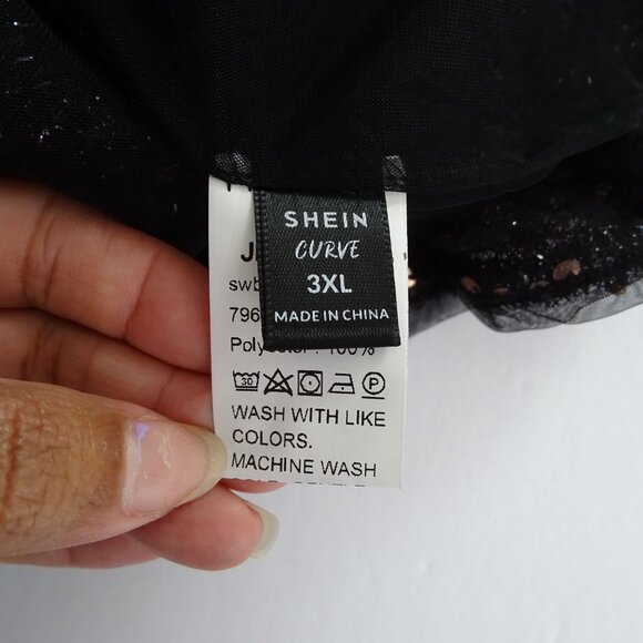 Shein Curve Black Sequin Sheer Mesh Blouse Long Sleeve 3XL US 18 Keyhole Back - Picture 6 of 11
